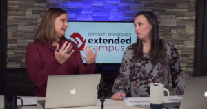 Instructional Designers Laura Giffin and Kristine Pierick hosting the live stream.