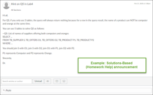 Screenshot of a Solutions-Based Announcement (Homework Help)