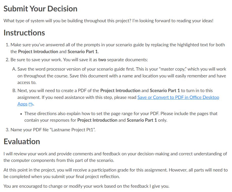 Instructions indicating what information to submit and how feedback will be included