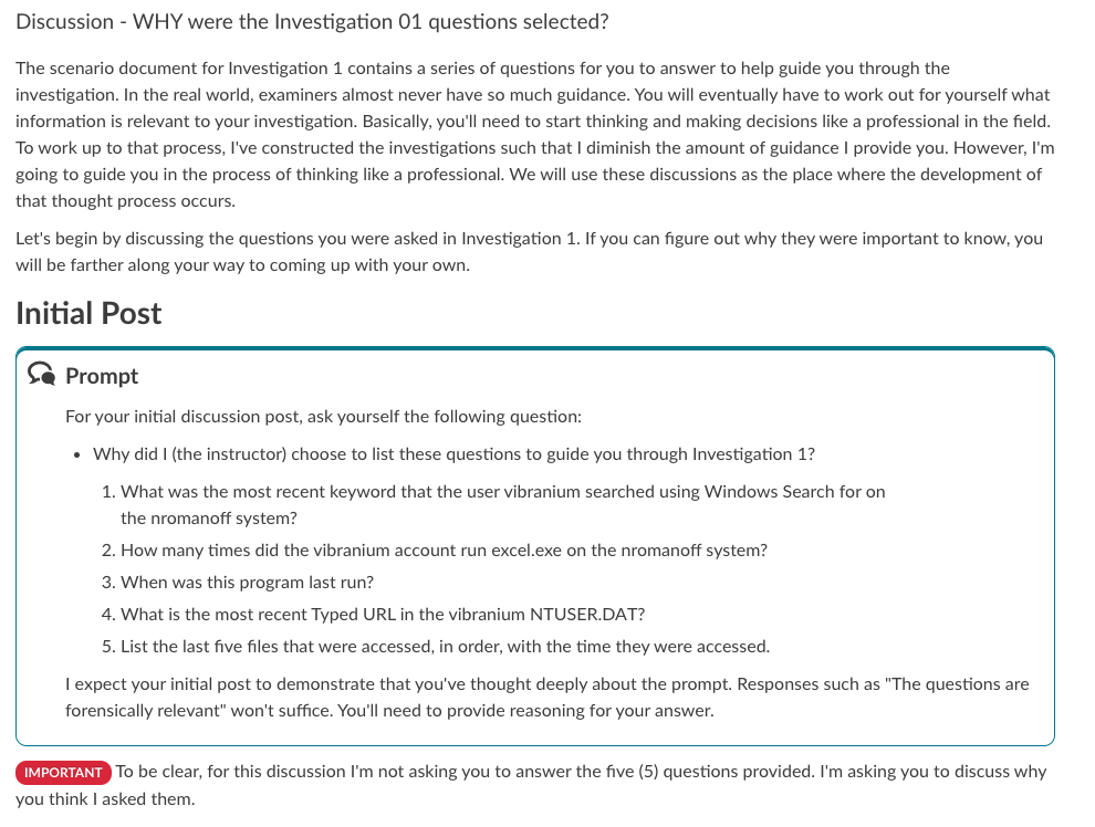 Screenshot of the first scaffolded discussion