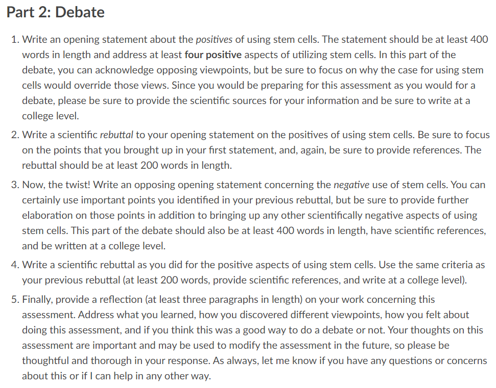 Screenshot of Debate Instructions