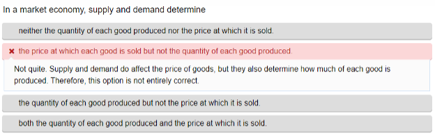 Quiz question on supply and demand in a market economy with a hint.