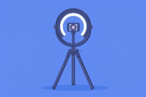 Illustration showing a smartphone placed on a tripod and centered in a ring light