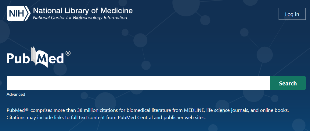 Screenshot of the PubMed database from the National Library of Medicine landing page
